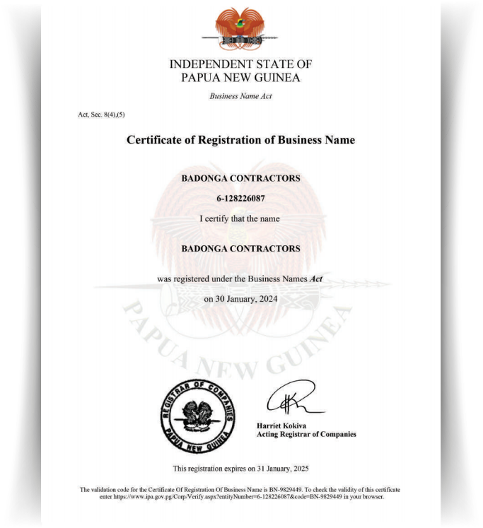 Contractors Certificate